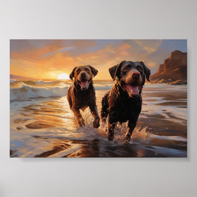 Zwei Labradoren am Strand Poster (Vorne)