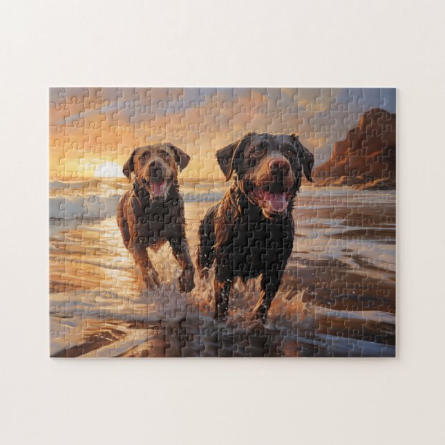 Zwei Labradoren am Strand Puzzle (Horizontal)