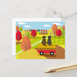 Zwei Labradoren auf dem Heukarren im Herbst Postka Postkarte