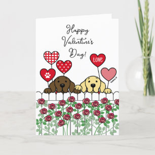 Zwei Labradors beobachten Cartoon-Rosen Valentinst Feiertagskarte
