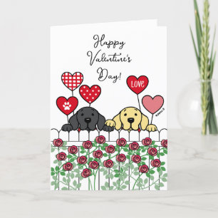 Zwei Labradors beobachten Cartoon-Rosen Valentinst Feiertagskarte