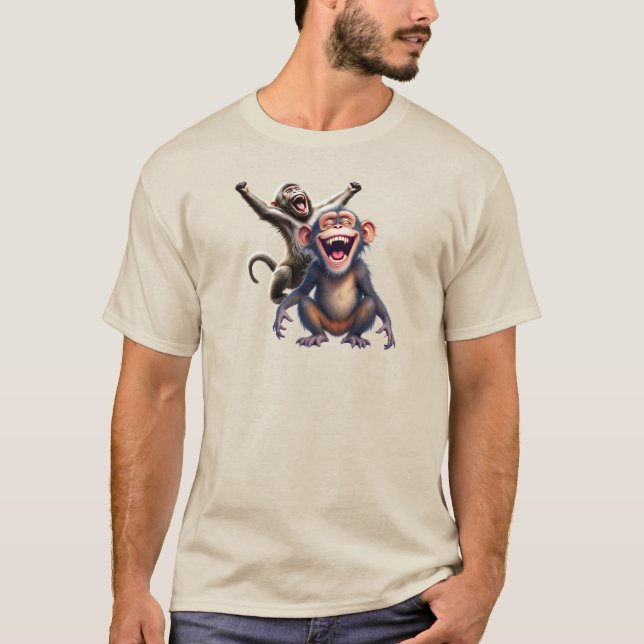 Zwei lachende Affen feiern. T-Shirt (Vorderseite)