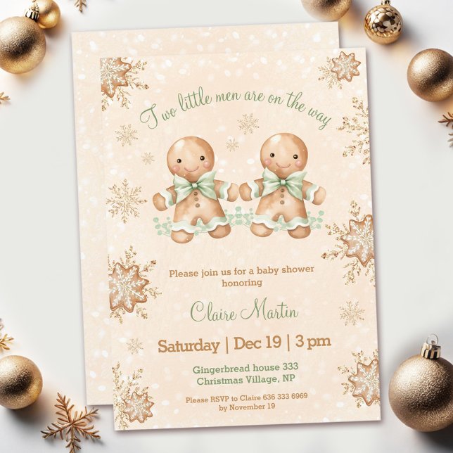 Zwei Lebkuchen Männer Twins Weihnachtsdusche Einladung (Two Gingerbread Men Twins Christmas Baby Shower Invitation)