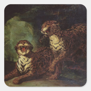 Zwei Leoparden, c. 1820 Quadratischer Aufkleber