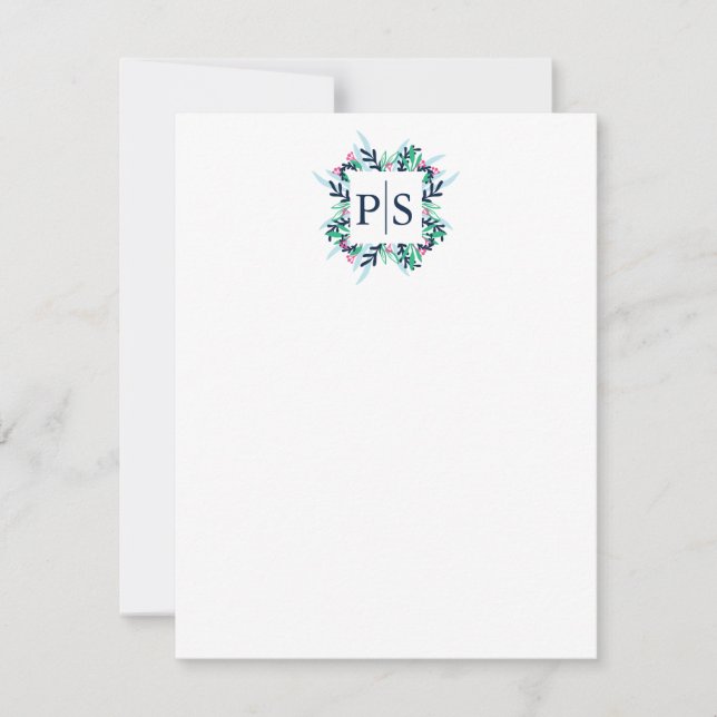 Zwei Letter Floral Monogram Personalisiert Station Mitteilungskarte (Vorderseite)