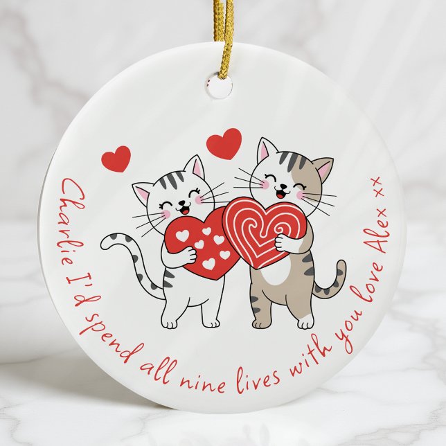 Zwei Lieben Katzen Jubiläum Valentine Couple Keramik Ornament (Von Creator hochgeladen)