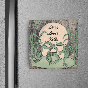 Zwei liebende grüne lustige Frösche Magnet