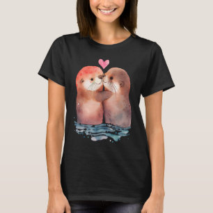 Zwei liebenswerte Otter in der Liebe Herz Valentin T-Shirt