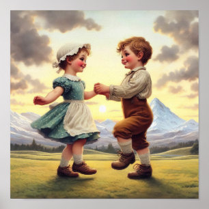 Zwei liebenswerte Vintage-Munchkins beim Tanzen Poster