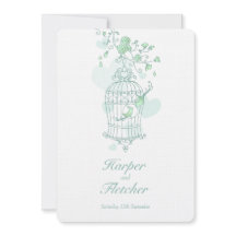 Zwei Liebesvögel öffnen Vogelkäfig Hochzeitsgrün