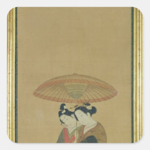 Zwei Liebhaber unter einem Regenschirm Quadratischer Aufkleber