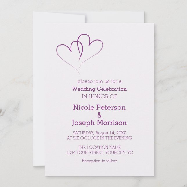 Zwei lila Herzen verflochten Einladung (Vorderseite)