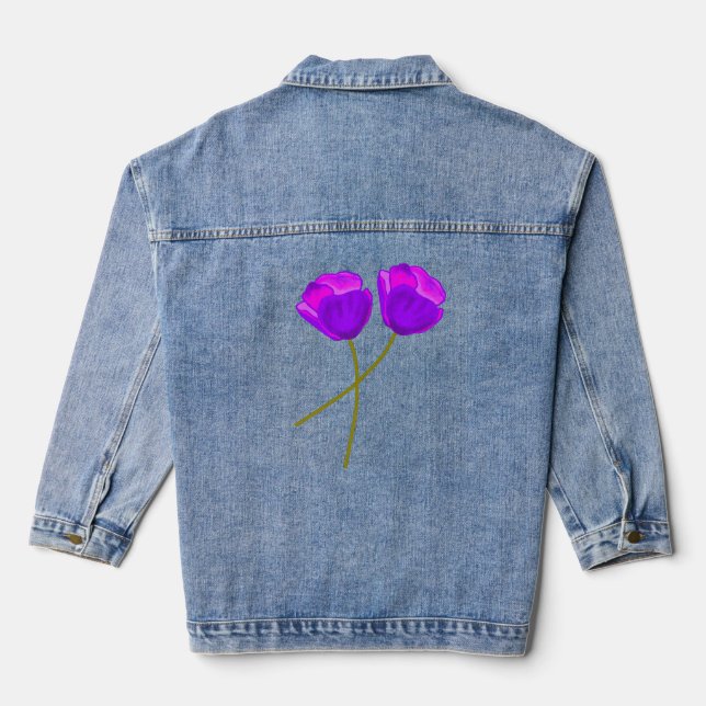 Zwei Lila Lilac Poppy Blume Illustration Jeansjacke (Rückseite)