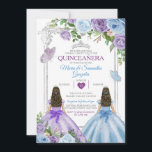 ZWEI Lila und blaue Schmetterlinge Silber Quinceañ Einladung<br><div class="desc">EDITABLE Twin Lila und Blue Butterfly Silver Quinceañera Einladung Elegant Blue Quinceañera Lila Floral & Silver Crown mexikanische Schmetterling Einladung Mis Quince 15 Anos,  16. Geburtstag</div>