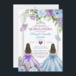ZWEI Lila und blaue Schmetterlinge Silber Quinceañ Einladung<br><div class="desc">EDITABLE Twin Lila und Blue Butterfly Silver Quinceañera Einladung Elegant Blue Quinceañera Lila Floral & Silver Crown mexikanische Schmetterling Einladung Mis Quince 15 Anos,  16. Geburtstag</div>