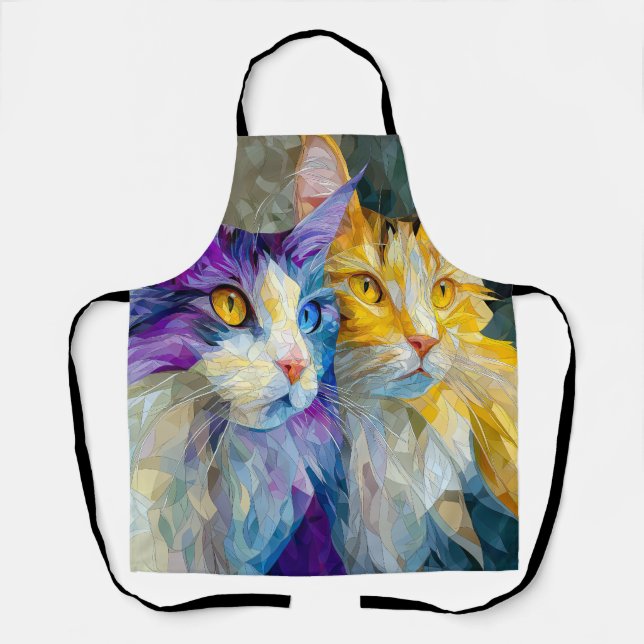 Zwei lila und gelbe Katzen Schürze (Vorderseite)
