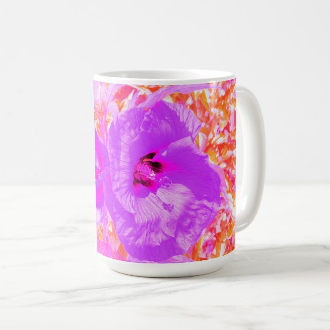 Zwei Lila und heiße Pink Pum Crazy Hibiskus in Rot Kaffeetasse (VorderseiteRechts)