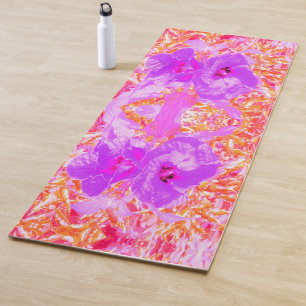 Zwei Lila und heiße Pink Pum Crazy Hibiskus in Rot Yogamatte