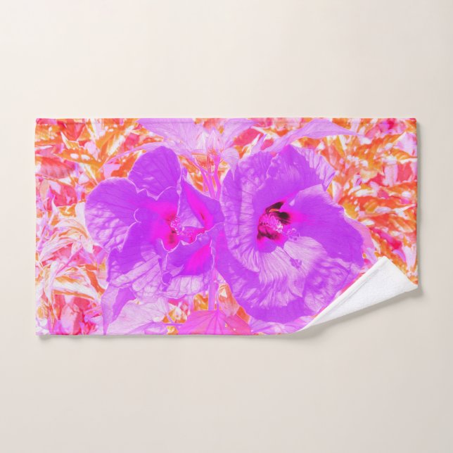 Zwei Lila und heiße rosa Pollen Crazy Hibiskus Handtuch (Handtuch)