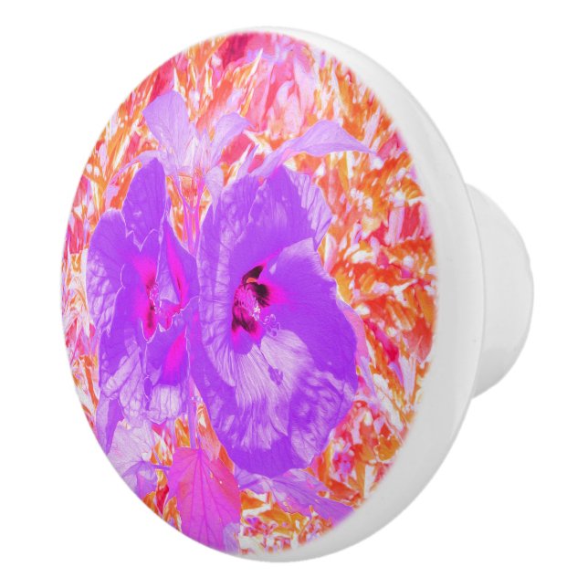 Zwei Lila und heiße rosa Pollen Crazy Hibiskus Keramikknauf (Rechts)