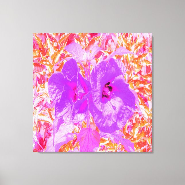 Zwei Lila und heiße rosa Pollen Crazy Hibiskus Leinwanddruck (Vorderseite)