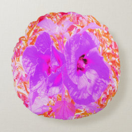 Zwei Lila und heiße rosa Pollen Crazy Hibiskus Rundes Kissen