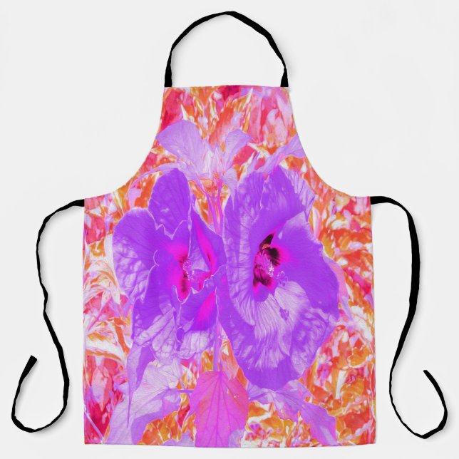 Zwei Lila und heiße rosa Pollen Crazy Hibiskus Schürze (Vorderseite)