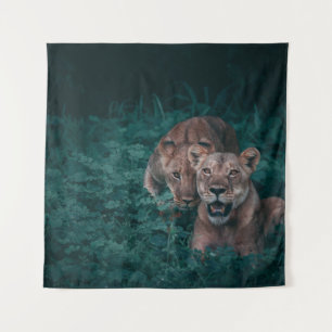 ZWEI LIONEN AUF GRÜNEN PFLANZE WANDTEPPICH