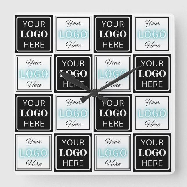 Zwei Logos Event White Simple Background Quadratische Wanduhr (Vorderseite)