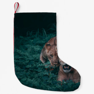 ZWEI LÖWINNEN AUF GRÜNEN PFLANZEN KLEINER WEIHNACHTSSTRUMPF