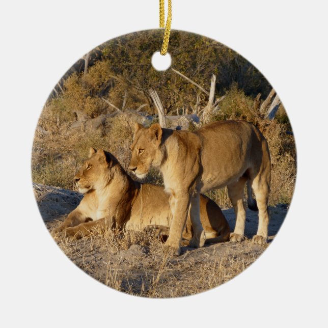 ZWEI LÖWINNEN ZUSAMMEN KERAMIK ORNAMENT (Vorne)