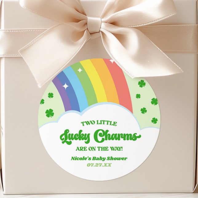 Zwei Lucky Charms Rainbow Twins Baby Dusche Runder Aufkleber (Von Creator hochgeladen)
