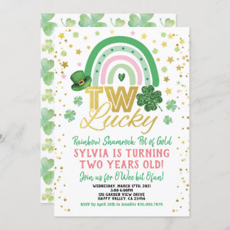 Zwei Lucky Girl 2. Geburtstag St Patrick's Day Einladung