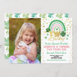 Zwei Lucky Girl Erster Geburtstag St Patrick's Fot Einladung