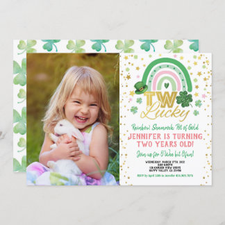 Zwei Lucky Girl Erster Geburtstag St Patrick's Fot Einladung