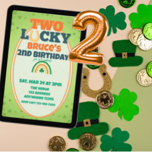 Zwei Lucky Orange Shamrock Regenbogen 2. Geburtsta Einladung