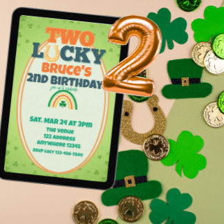 Zwei Lucky Orange Shamrock Regenbogen 2. Geburtsta Einladung