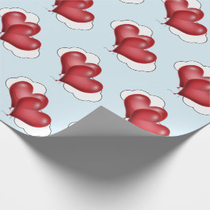 Zwei Luftballon-Herzen mit Wolken-Geschenkpapier Geschenkpapier