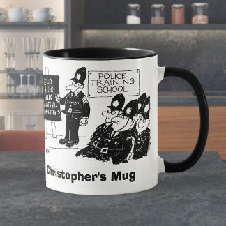 Zwei lustige Cartoon der Polizei. Name wählen hinz Tasse