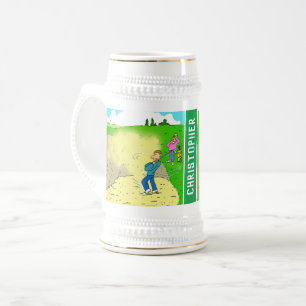 Zwei lustige Golf-Cartoons mit Namen des Empfänger Bierglas