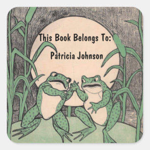 Zwei lustige grüne Kämpfer Lily Pad Vollmond Quadratischer Aufkleber