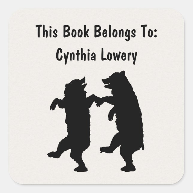 Zwei lustige Silhouette Black Bars tanzen zusammen Quadratischer Aufkleber (Vorderseite)