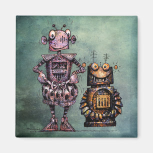 Zwei lustige Steampunk Roboter! Magnet