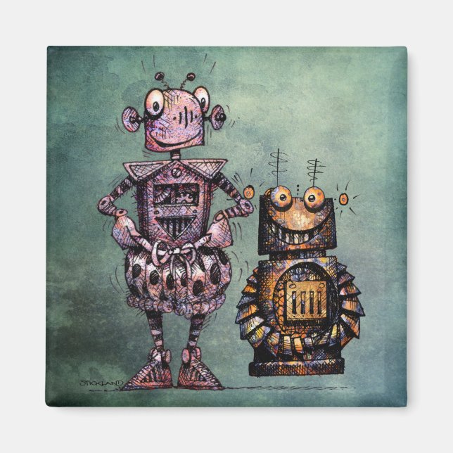 Zwei lustige Steampunk Roboter! Magnet (Vorne)