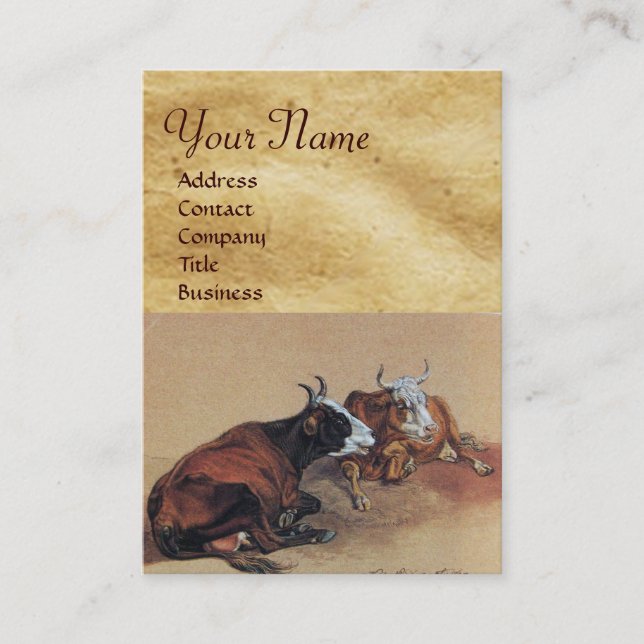 ZWEI LYING COWS MONOGRAM Perchment Visitenkarte (Vorderseite)