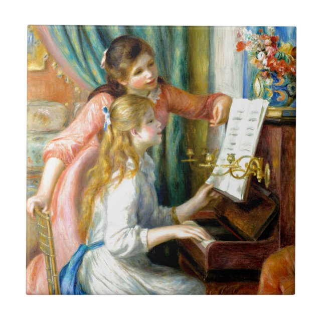 Zwei Mädchen am Klavier - Pierre Auguste Renoir Fliese (Vorderseite)
