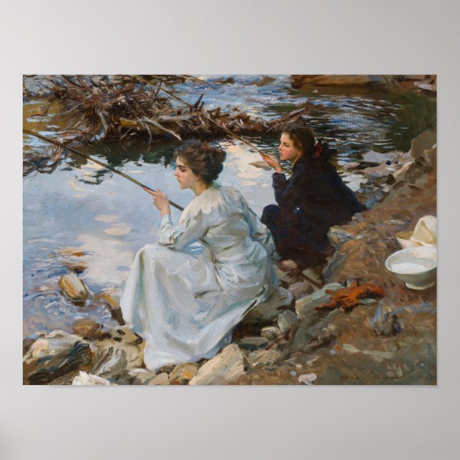 Zwei Mädchen beim Fischen, Sargent 1918  Poster (Vorne)