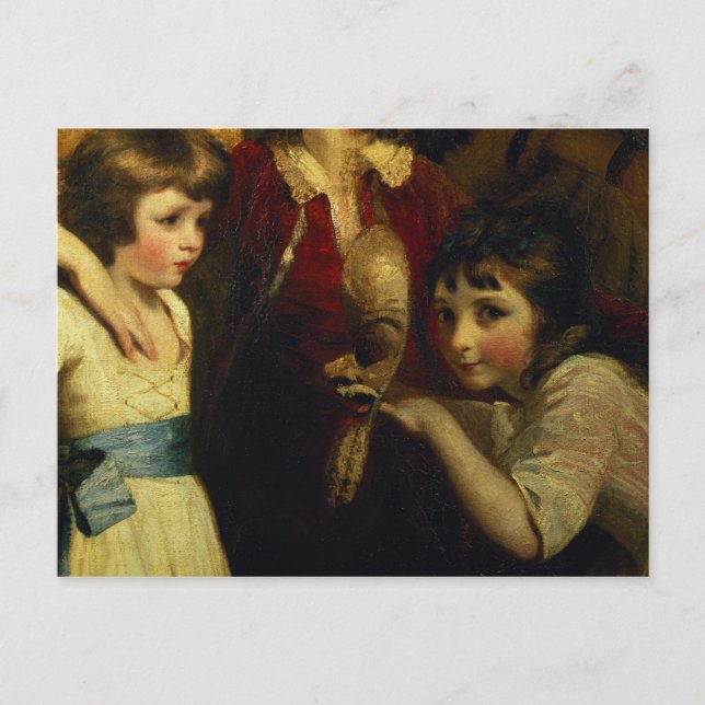 Zwei Mädchen, eine mit einer Maske spielen, Detail Postkarte (Vorderseite)
