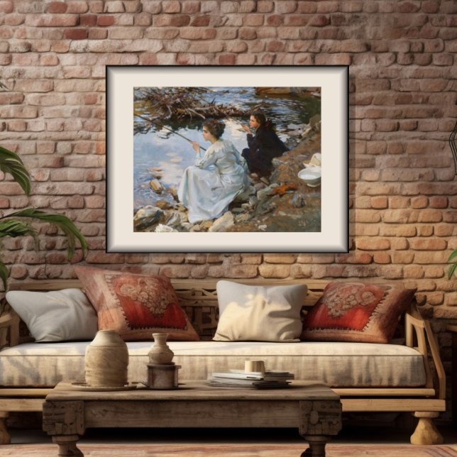 Zwei Mädchen fischen, Sargent 1918 Poster (Von Creator hochgeladen)