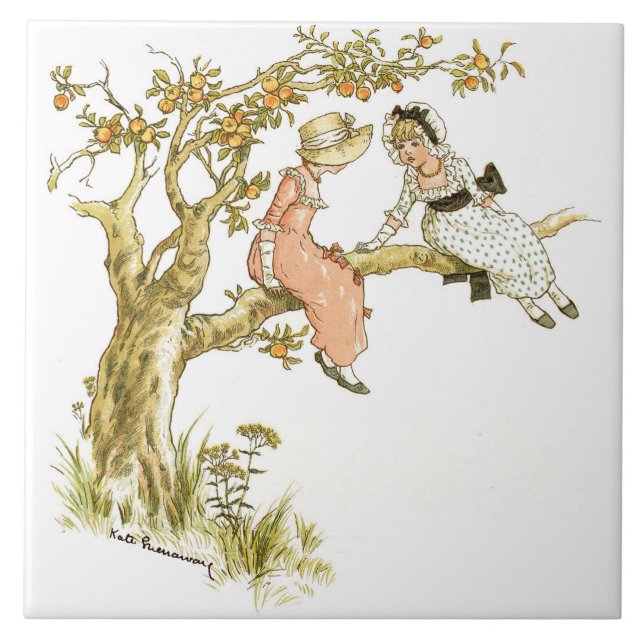 Zwei Mädchen in einem Baum Kate Greenaway Fliese (Vorderseite)